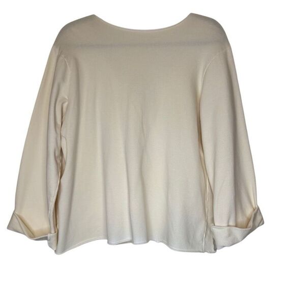 Ivory Cotton French Terry Knit Boxy, Oversized 3/4 Sleeve Jacket Sz S/M - Picture 3 of 11